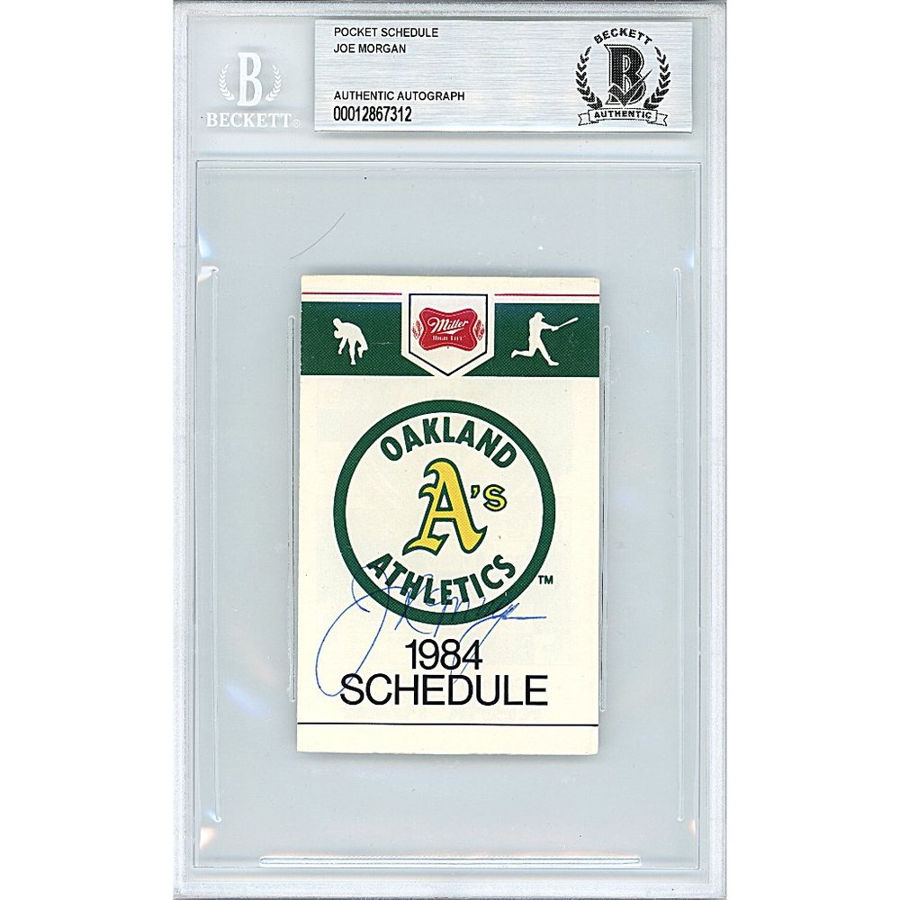 Joe Morgan Signed Oakland A's 1984 Pocket Schedule Beckett BAS Autographed Slab